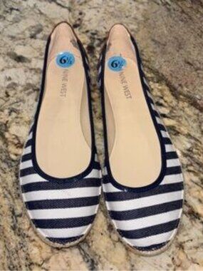 Nine West Navy and White Striped Espadrilles